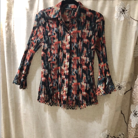 Essentials by Milano Tops - ESSENTIALS By Milano pleated button down top, Sm